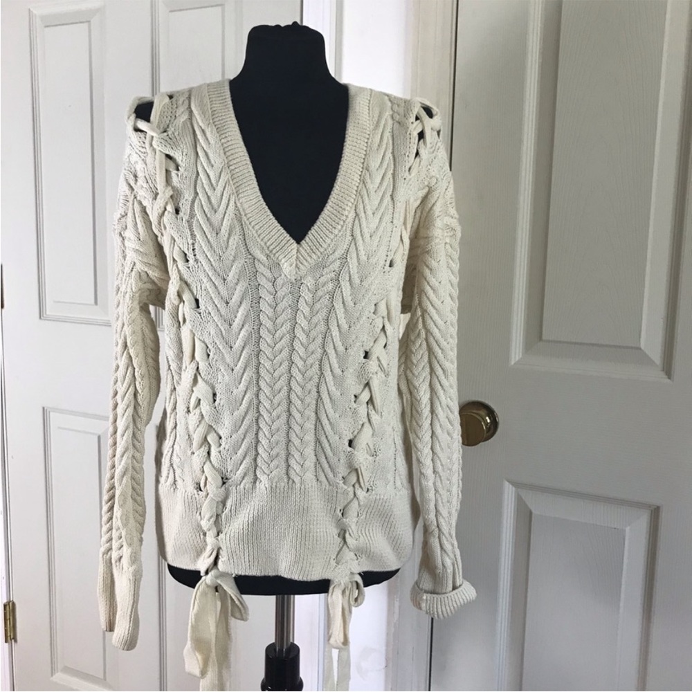 Ivory Goodnight Macaroon lace up sweater